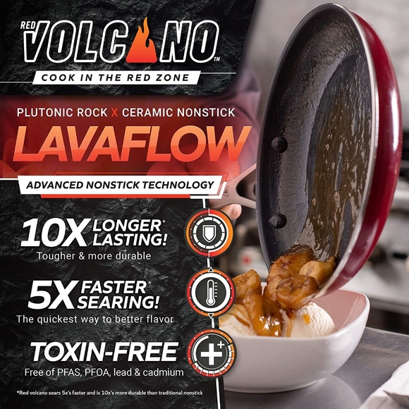 Red Volcano Frying Pan Textured Ceramic Nonstick 10" Skillet Stainless Steel NEW - Picture 6 of 7